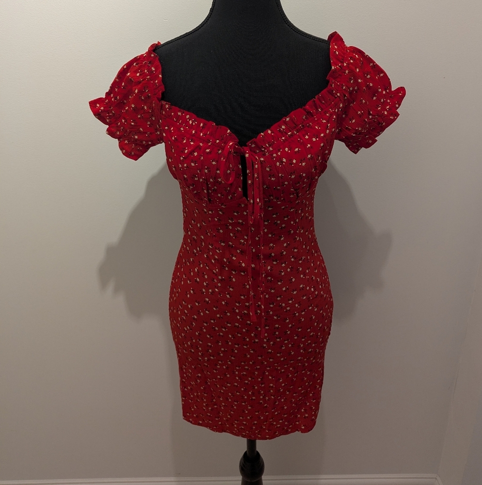 Princess Polly Red Smock Floral Dress - US Size 6